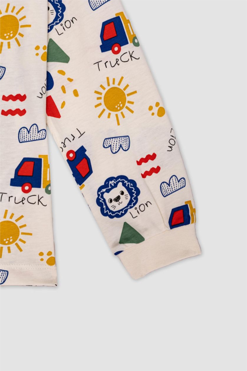 BABY BOY White Baby Boy Lion Printed Cotton 2 Piece Pajama Set