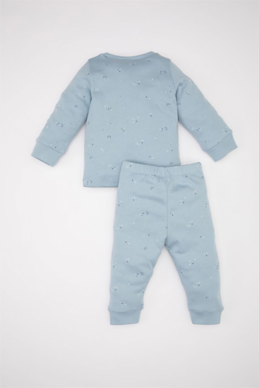 Erkek Bebek Mavi Erkek Bebek Pijama Takımı Baskılı Uzun Kollu Üst Uzun Alt
