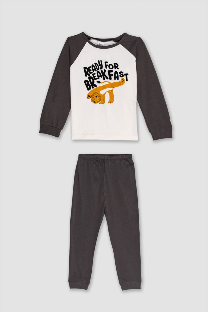 BABY BOY Dark Grey Baby Boy Lion Printed Cotton 2 Piece Pajama Set