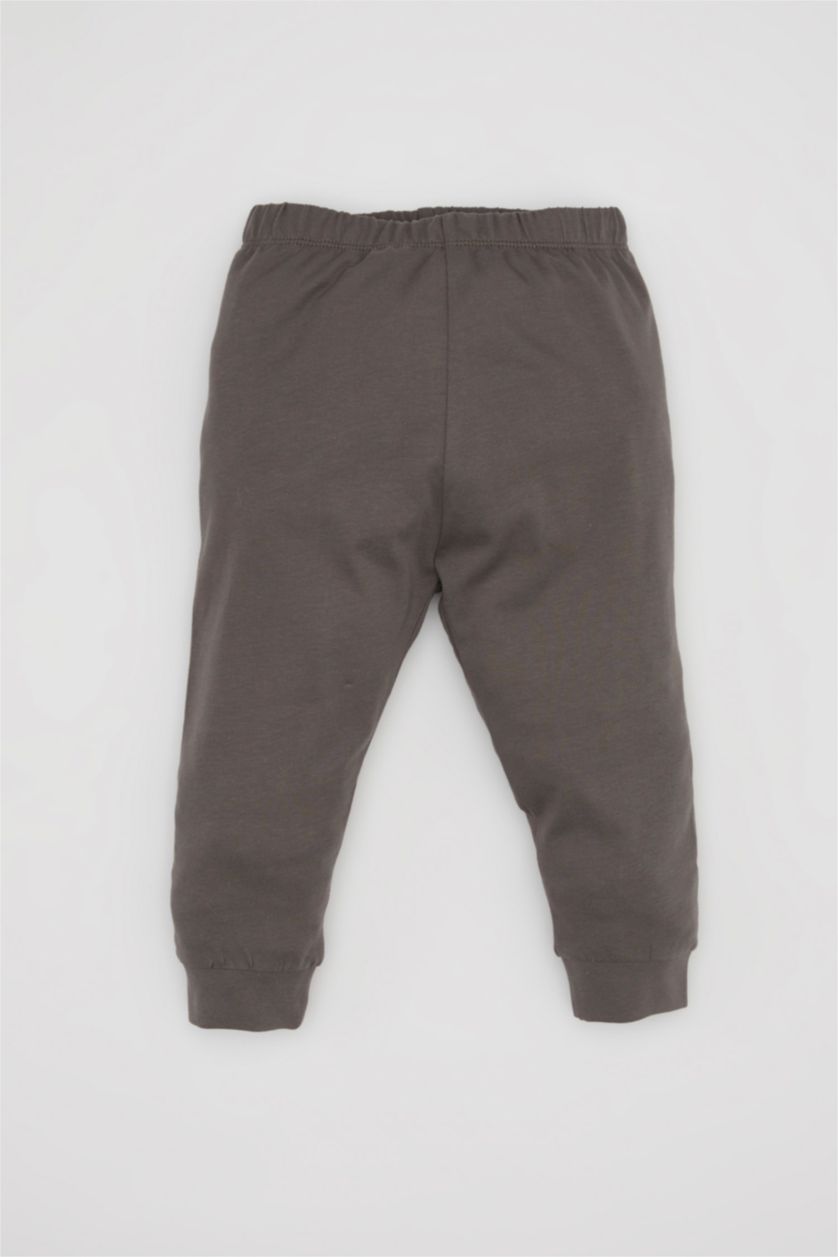 Erkek Bebek Koyu Gri Erkek Bebek Pijama Takımı Aslan Baskılı Penye Uzun Kollu Üst Uzun Alt