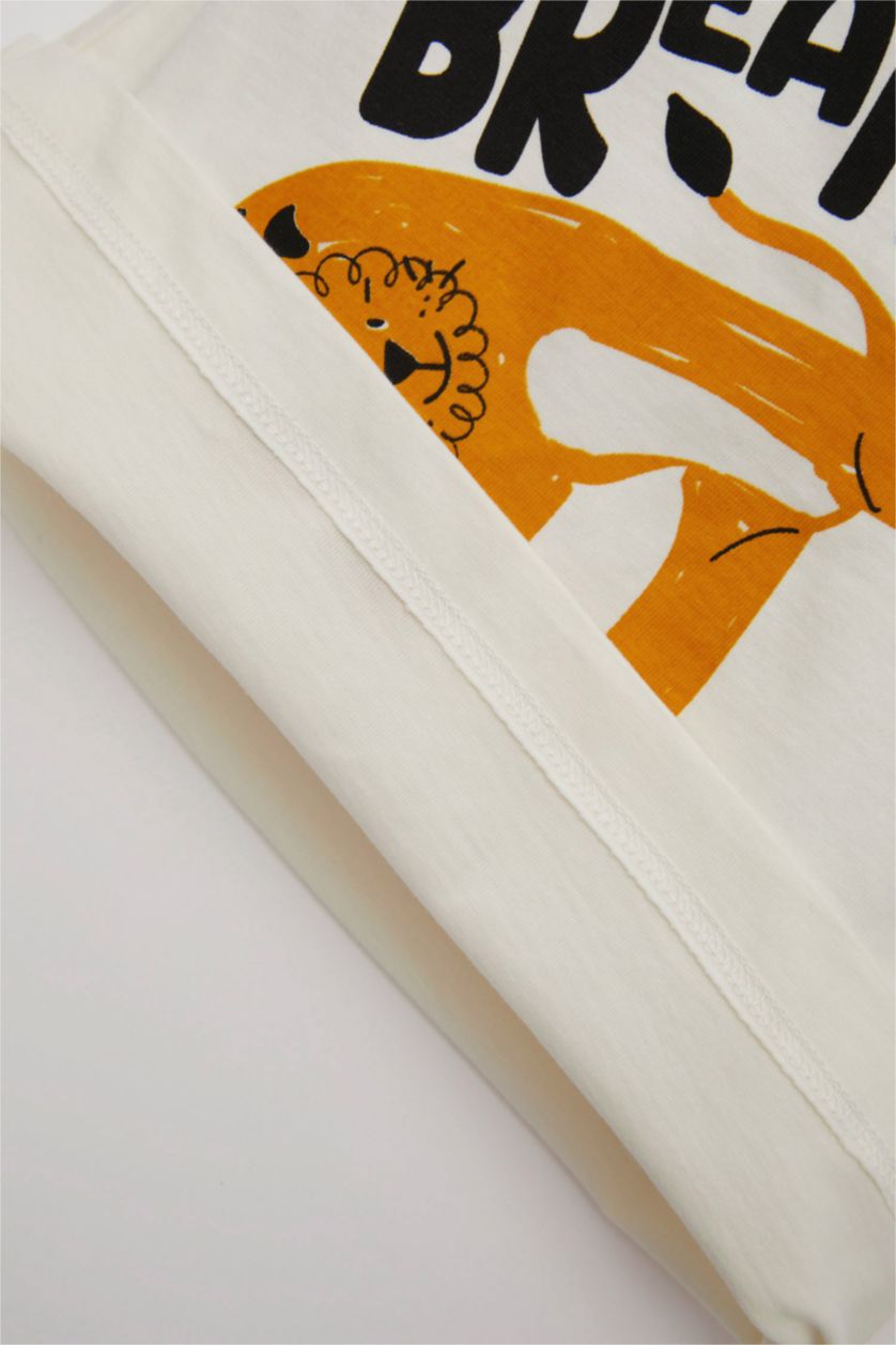 Erkek Bebek Koyu Gri Erkek Bebek Pijama Takımı Aslan Baskılı Penye Uzun Kollu Üst Uzun Alt