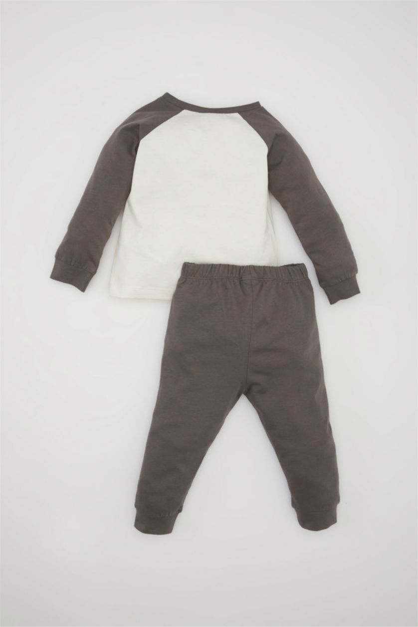 Erkek Bebek Koyu Gri Erkek Bebek Pijama Takımı Aslan Baskılı Penye Uzun Kollu Üst Uzun Alt