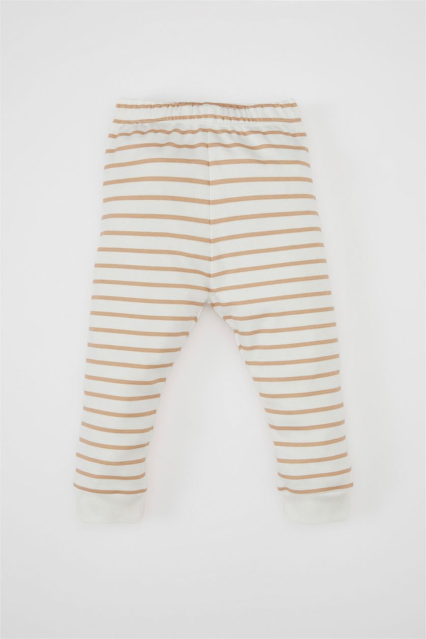 Erkek Bebek Vizon Erkek Bebek Pijama Takım Çizgili Uzun Kollu Üst Beli Lastikli Uzun Alt