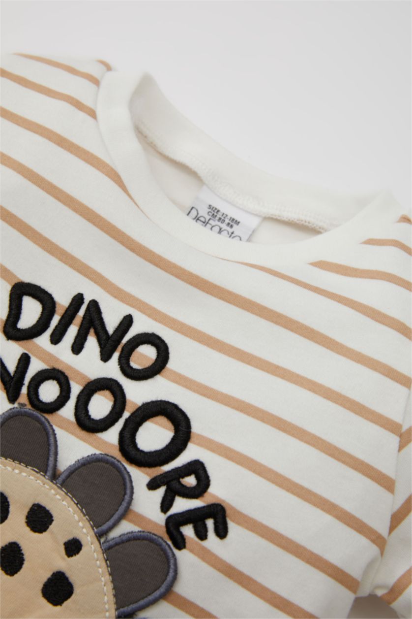 Erkek Bebek Vizon Erkek Bebek Pijama Takım Çizgili Uzun Kollu Üst Beli Lastikli Uzun Alt