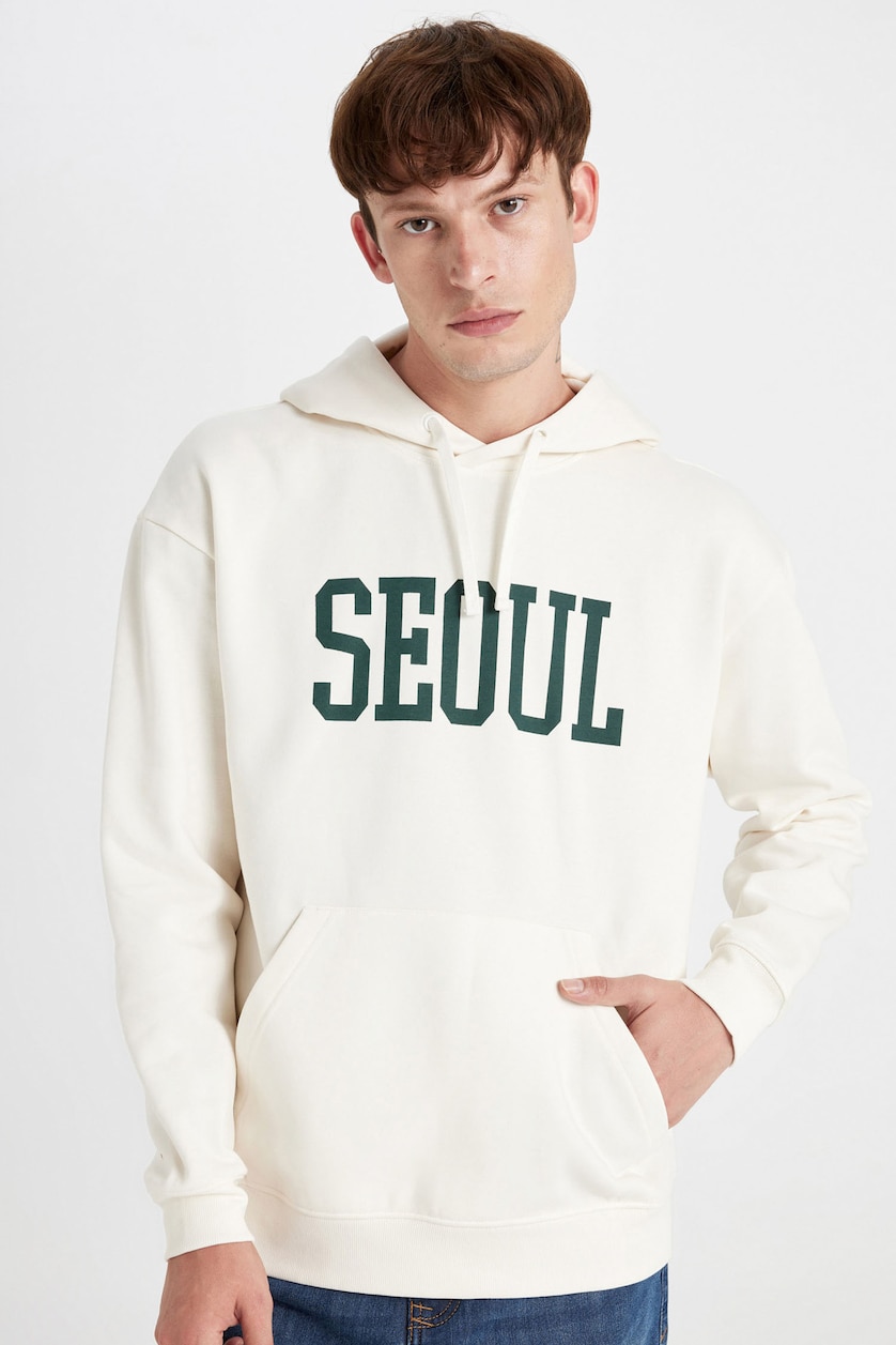 Erkek Ekru Boxy Fıt Sweatshirt