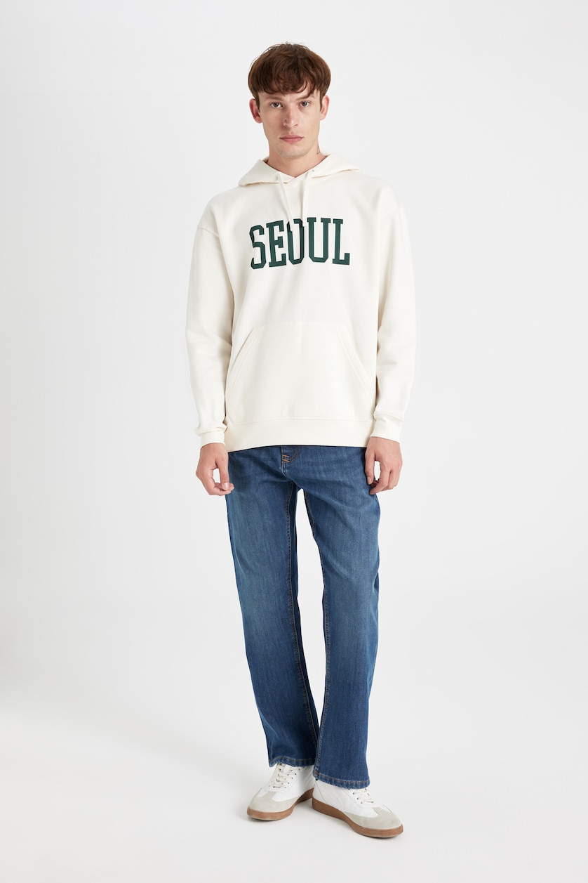 Erkek Ekru Boxy Fıt Sweatshirt