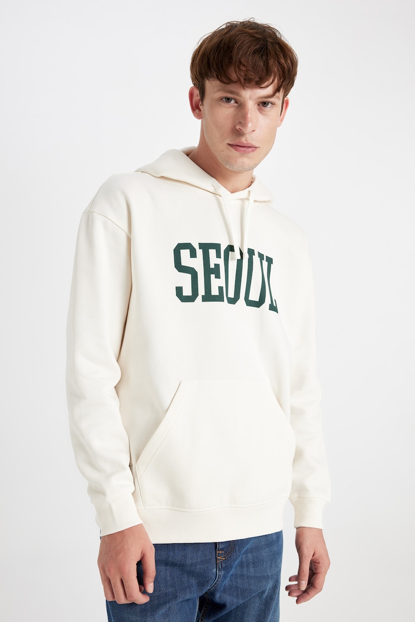 Erkek Ekru Boxy Fıt Sweatshirt