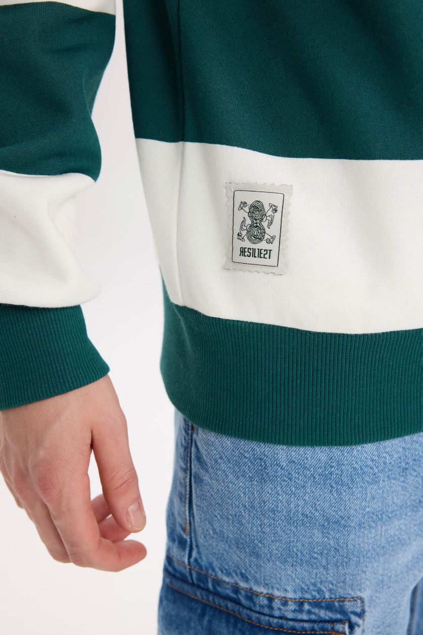 HOMME Vert Foncé Sweatshirt rayé à col Polo Coupe Boxy