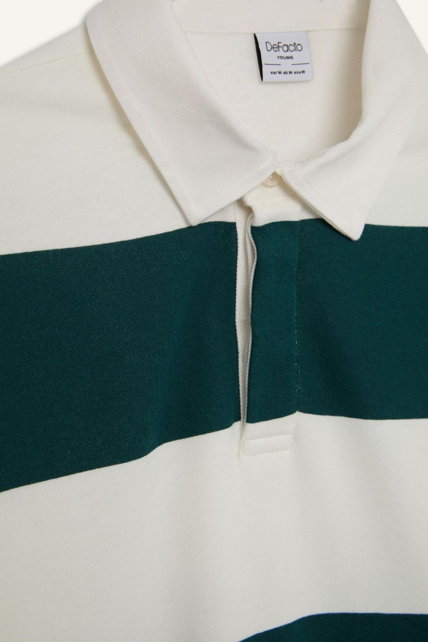 HOMME Vert Foncé Sweatshirt rayé à col Polo Coupe Boxy