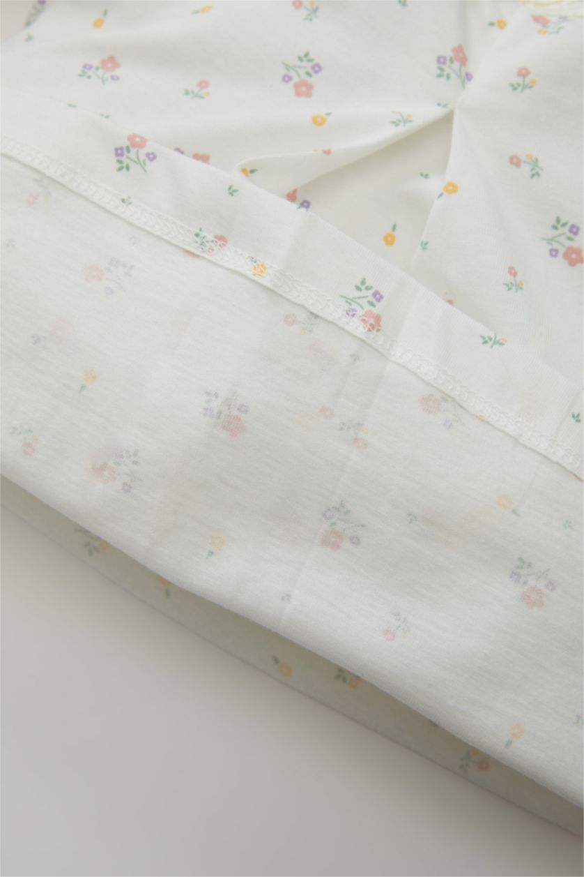 Kız Bebek Ekru Kız Bebek Pijama Takımı Çiçekli Penye Uzun Kollu Üst Uzun Alt