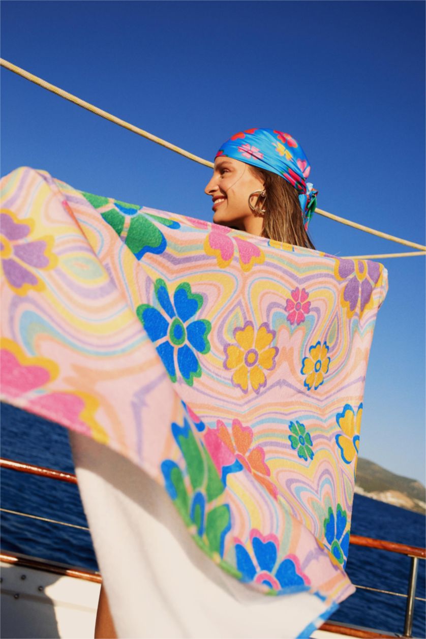 Kadın Karma Declara x DeFacto Çiçekli Plaj Havlusu