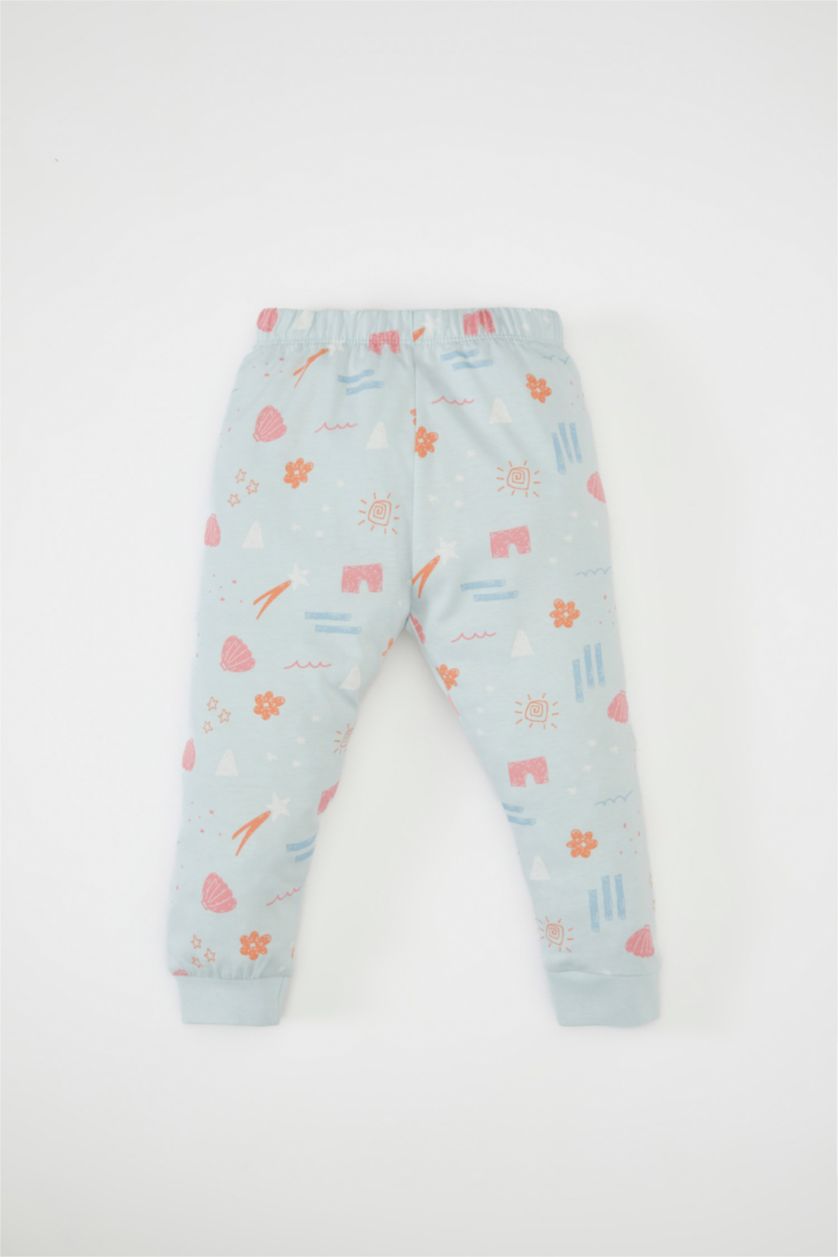 Kız Bebek Açık Mavi Kız Bebek Pijama Takımı Desenli Penye Uzun Kollu Üst Uzun Alt