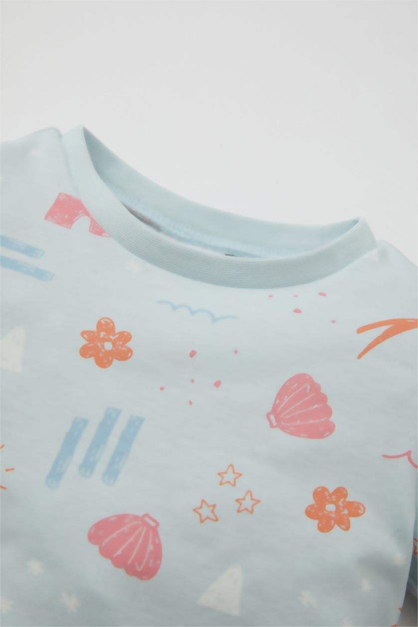 Kız Bebek Açık Mavi Kız Bebek Pijama Takımı Desenli Penye Uzun Kollu Üst Uzun Alt