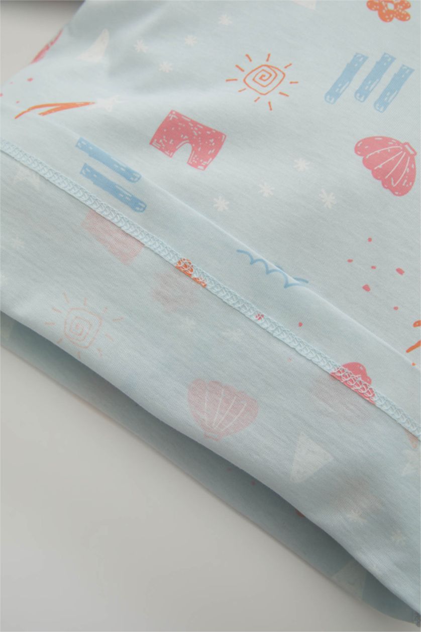 Kız Bebek Açık Mavi Kız Bebek Pijama Takımı Desenli Penye Uzun Kollu Üst Uzun Alt