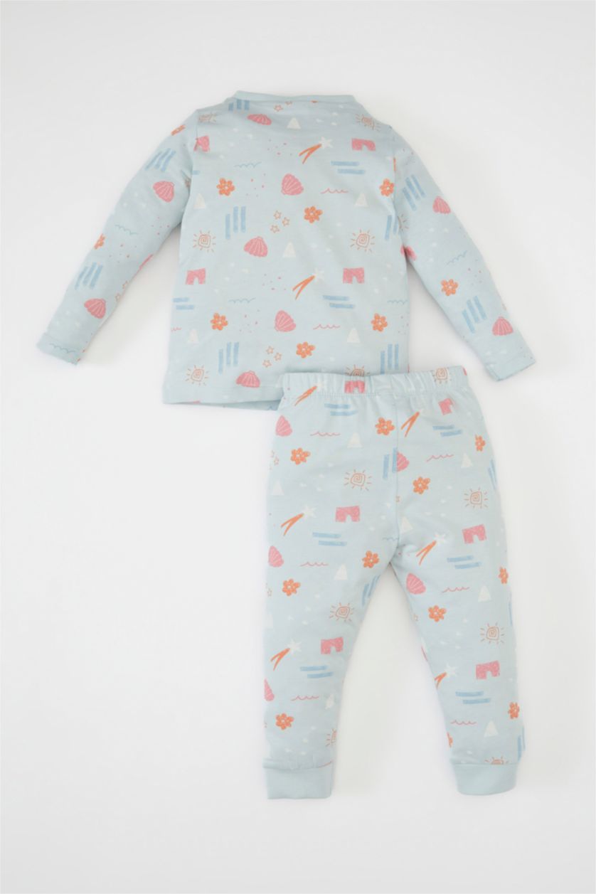 Kız Bebek Açık Mavi Kız Bebek Pijama Takımı Desenli Penye Uzun Kollu Üst Uzun Alt