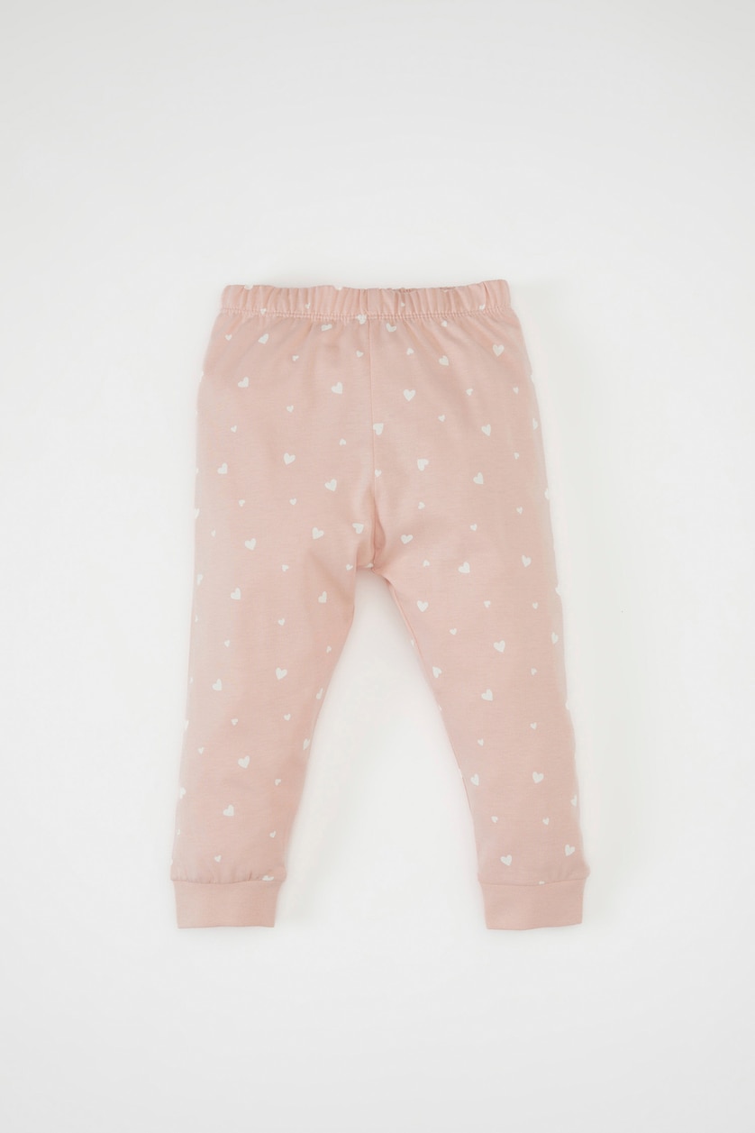 Kız Bebek Pembe Kız Bebek Pijama Takımı Kalp Desenli Penye  Uzun Kollu Üst Uzun Alt