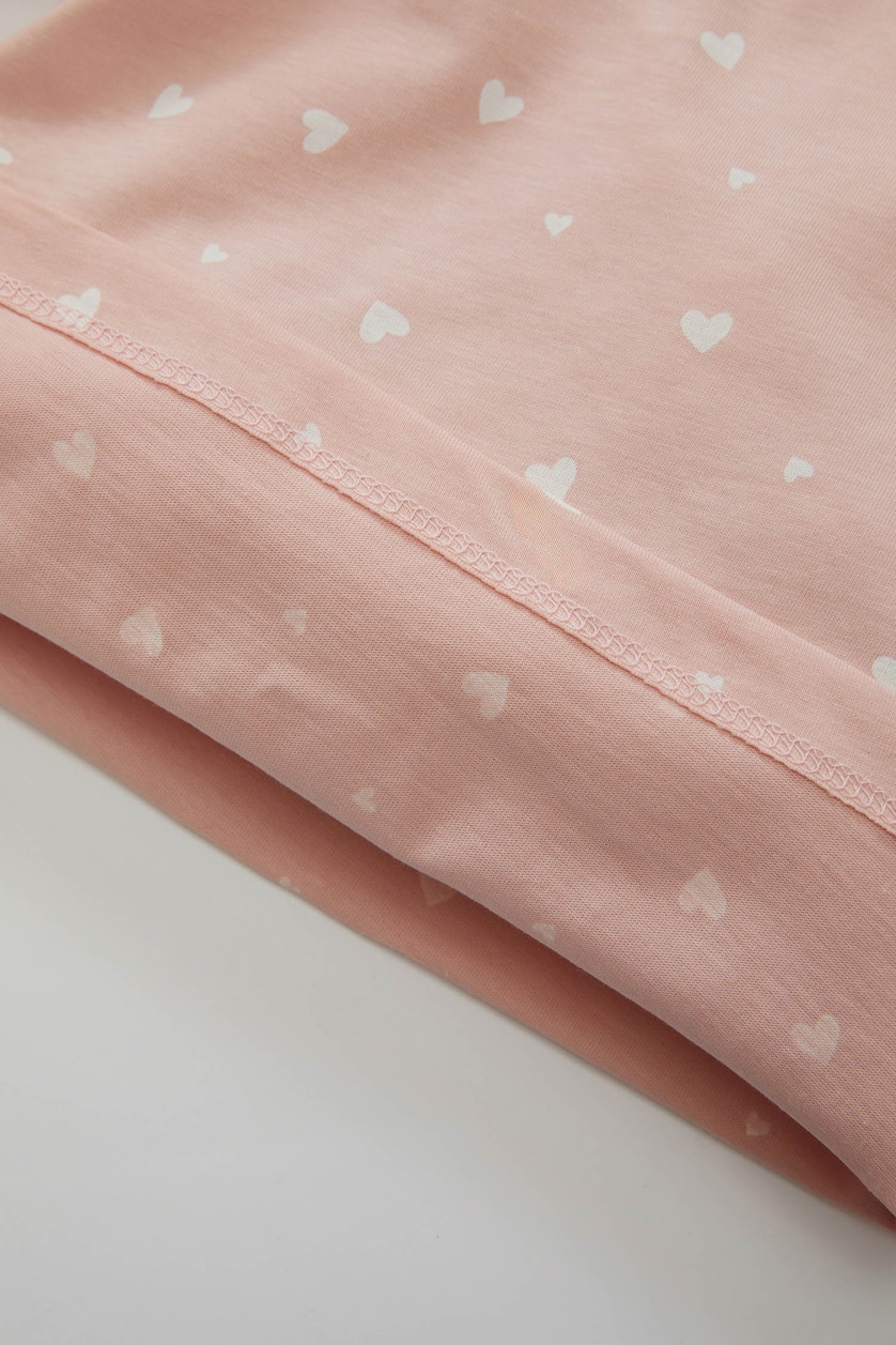 Kız Bebek Pembe Kız Bebek Pijama Takımı Kalp Desenli Penye  Uzun Kollu Üst Uzun Alt