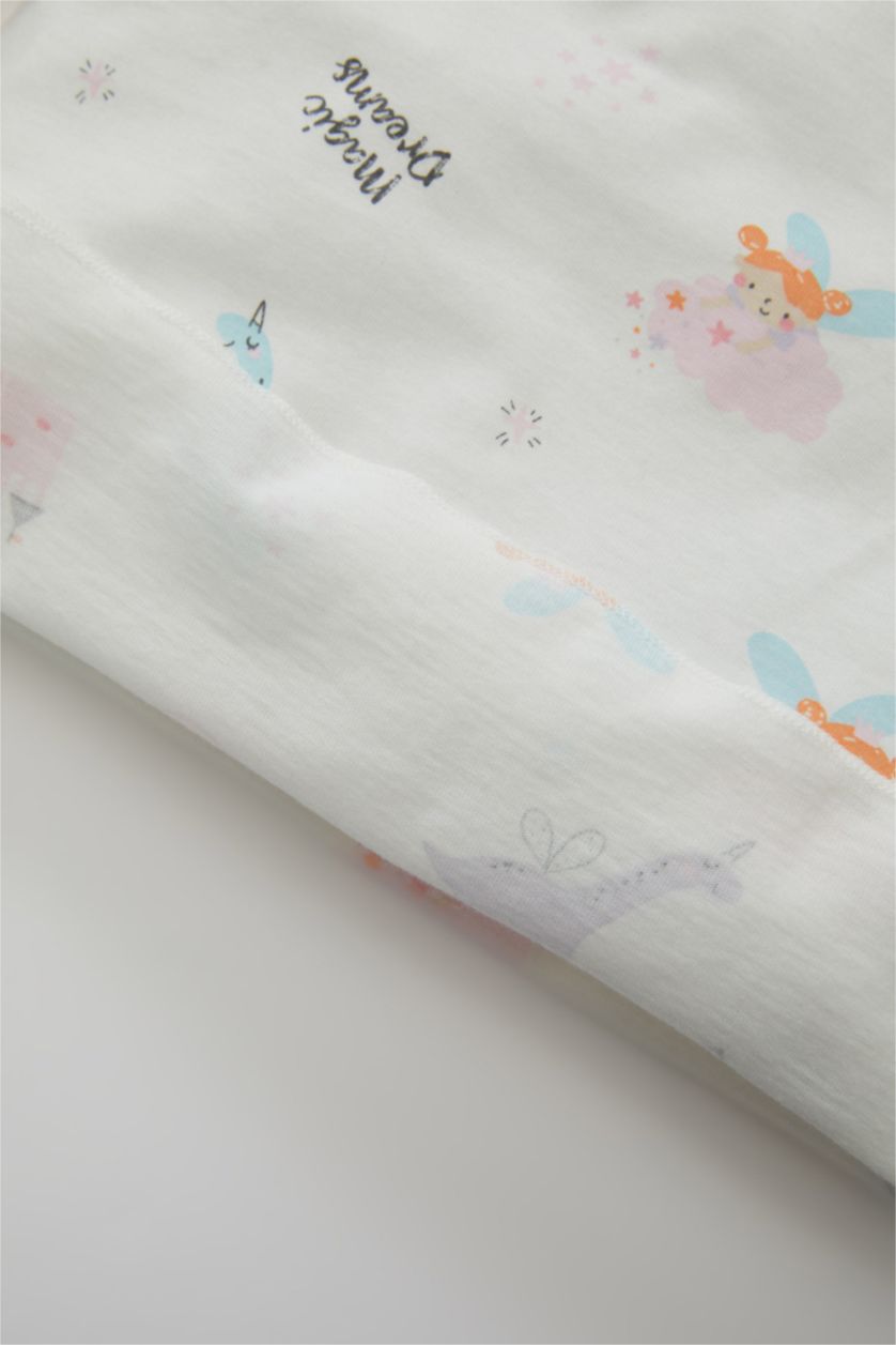 Kız Bebek Kırık Beyaz Kız Bebek Pijama Takımı Baskılı Uzun Kollu Üst Beli Lastikli Uzun Alt Penye