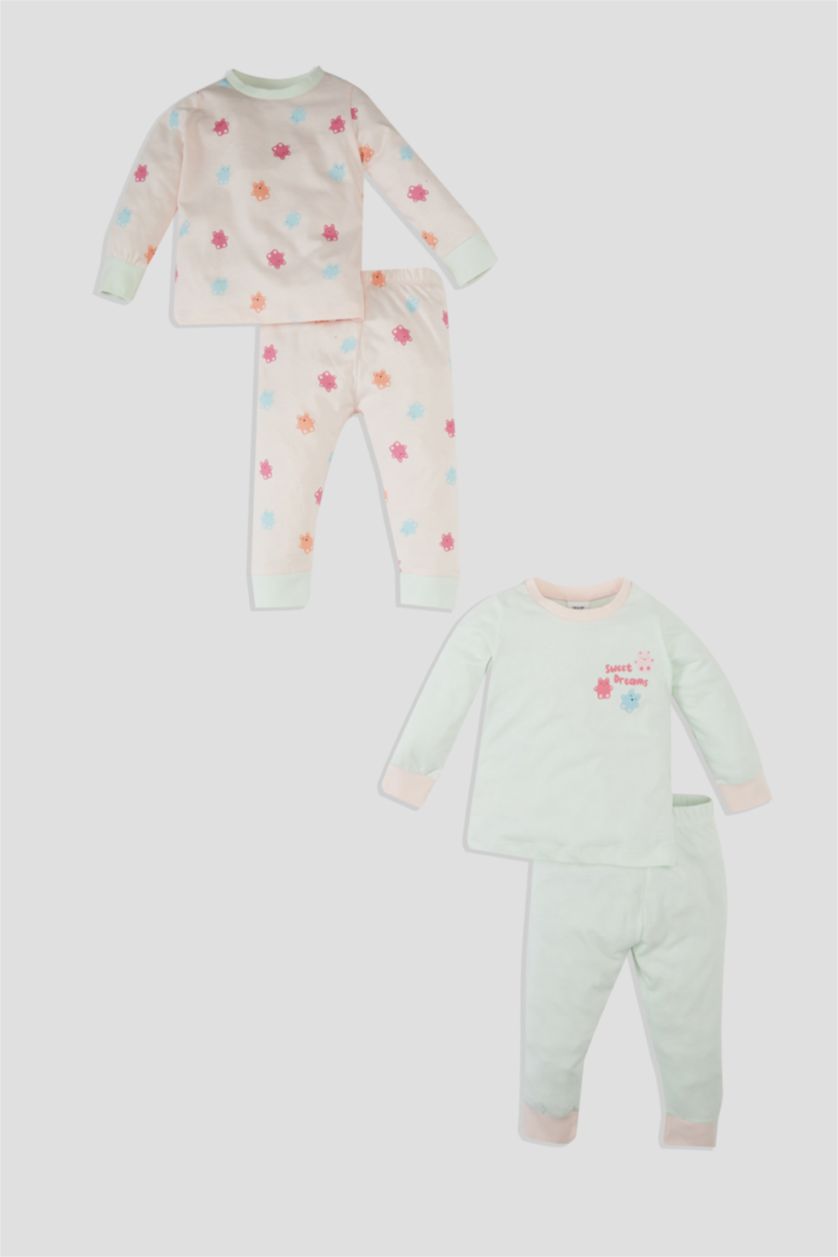BABY GIRL Light Pink Girl Food Printed Cotton 4 Piece Pajama Set