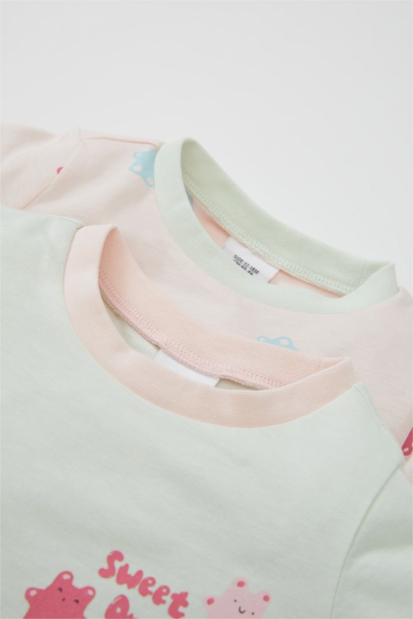 BABY GIRL Light Pink Girl Food Printed Cotton 4 Piece Pajama Set