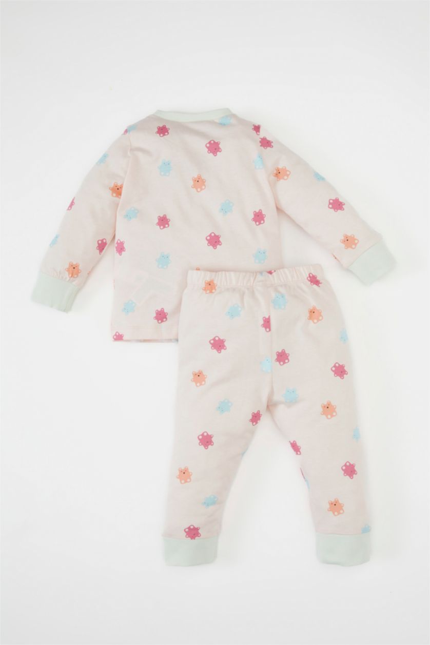 BABY GIRL Light Pink Girl Food Printed Cotton 4 Piece Pajama Set