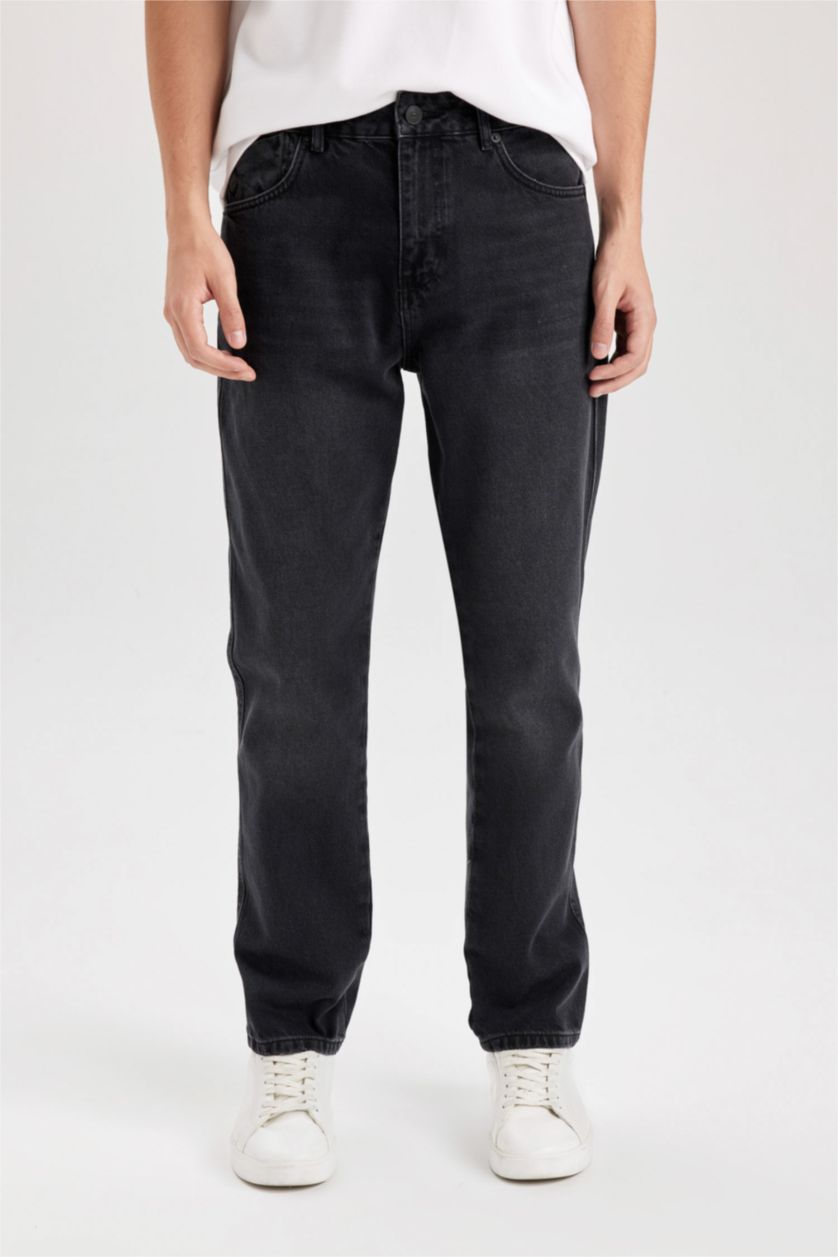 رجال أسود سروال جينز جينز قصة مستقيمة واسع