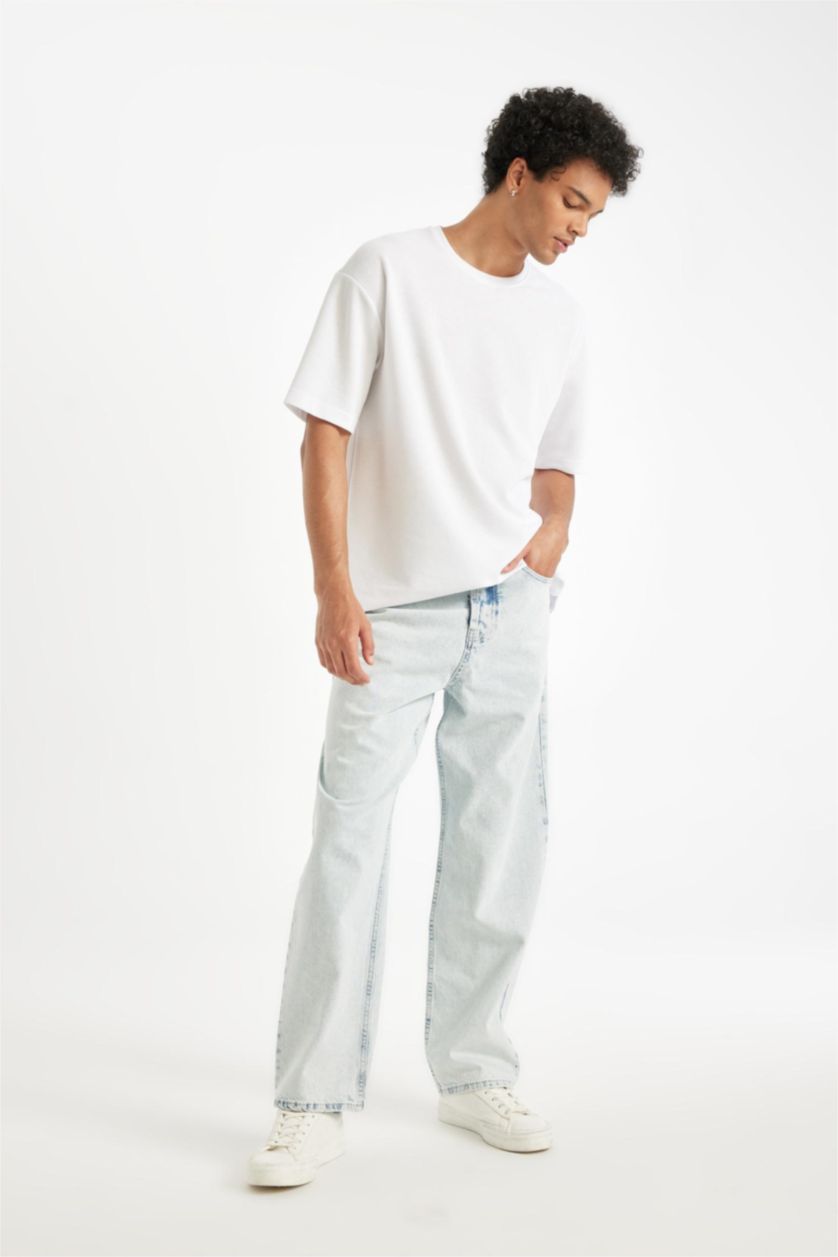 MAN Ice Blue Baggy Fit Normal Waist Wide Leg Jeans