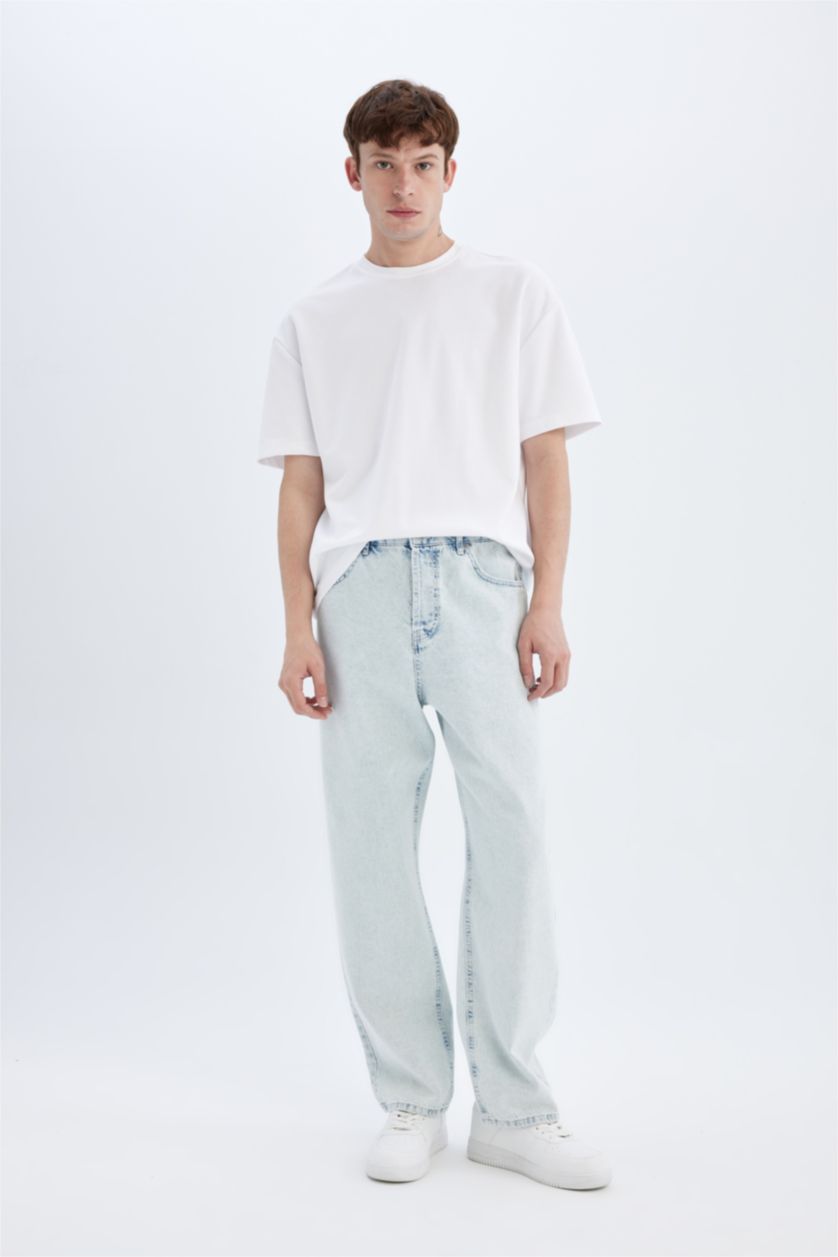 رجال أزرق ثلجي Baggy Fit Trousers