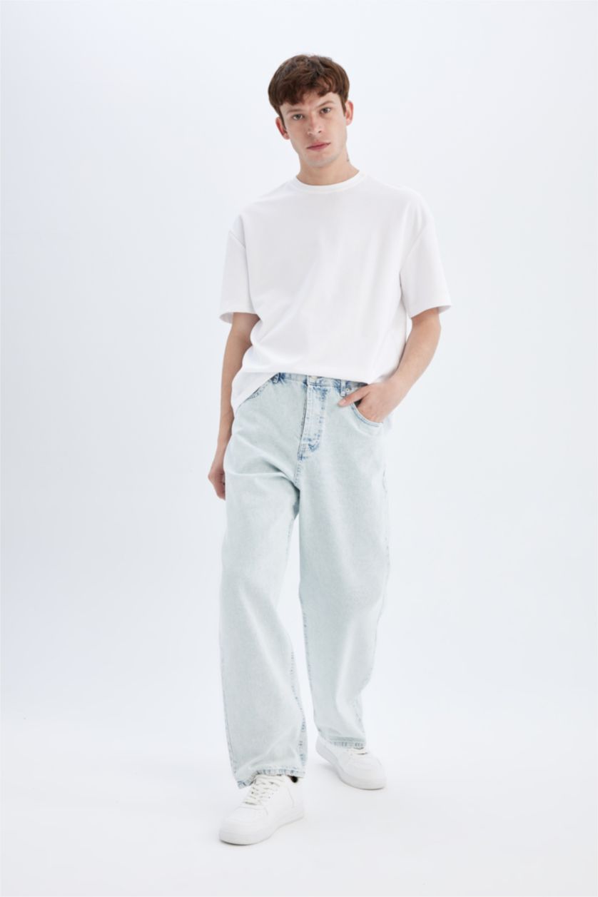 رجال أزرق ثلجي Baggy Fit Trousers