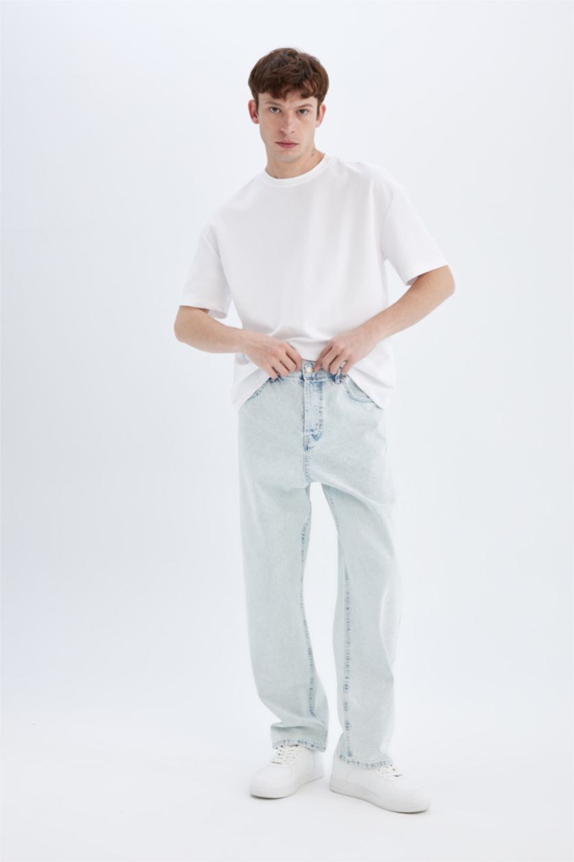 رجال أزرق ثلجي Baggy Fit Trousers