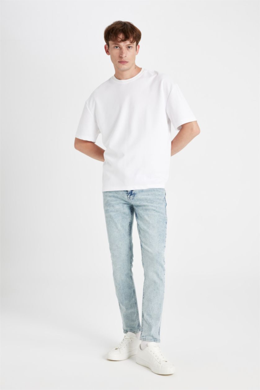 رجال أزرق ثلجي بنطلون جينز كارلو سكيني فيت برجل ضيق وخصر عادي