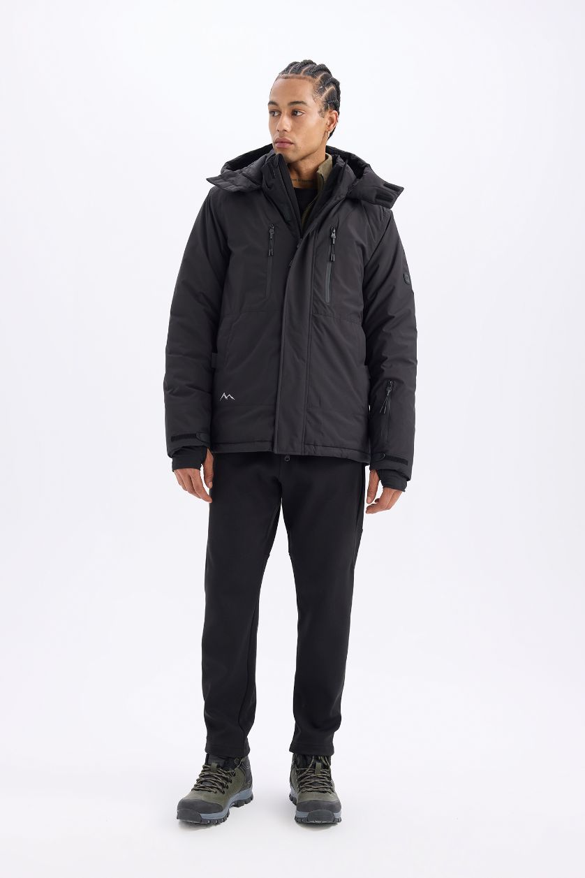 Мужчины Черный Куртка водоотталкивающая с капюшоном, DeFactoFit