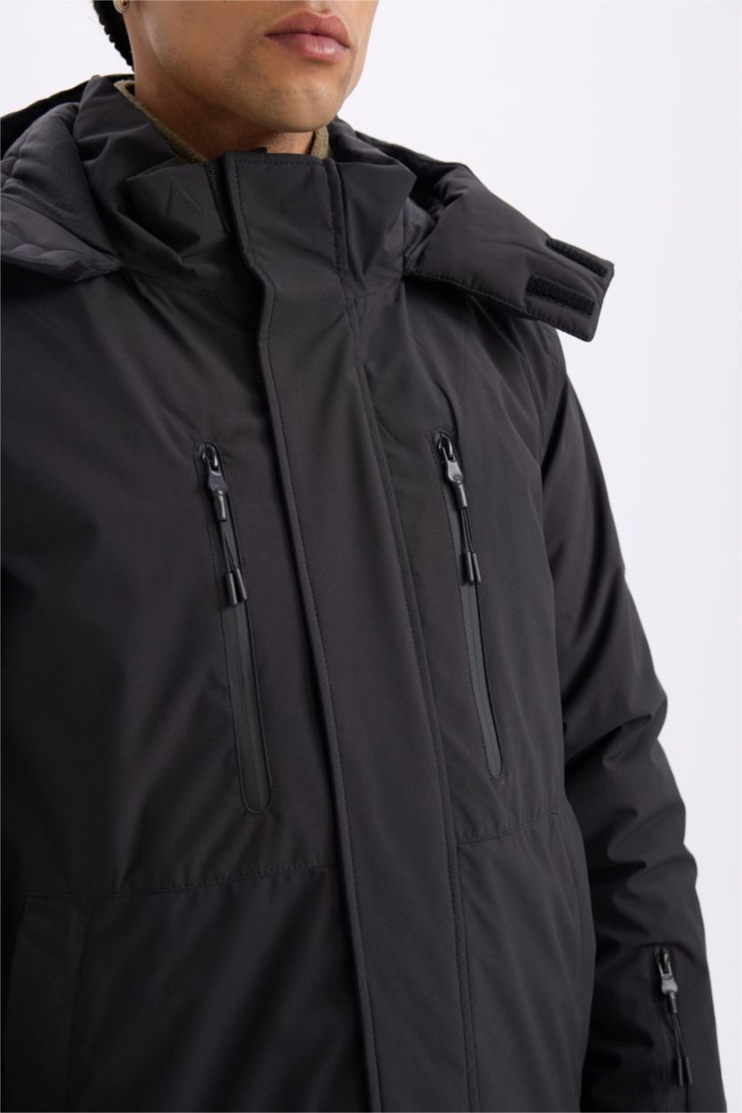 Мужчины Черный Куртка водоотталкивающая с капюшоном, DeFactoFit