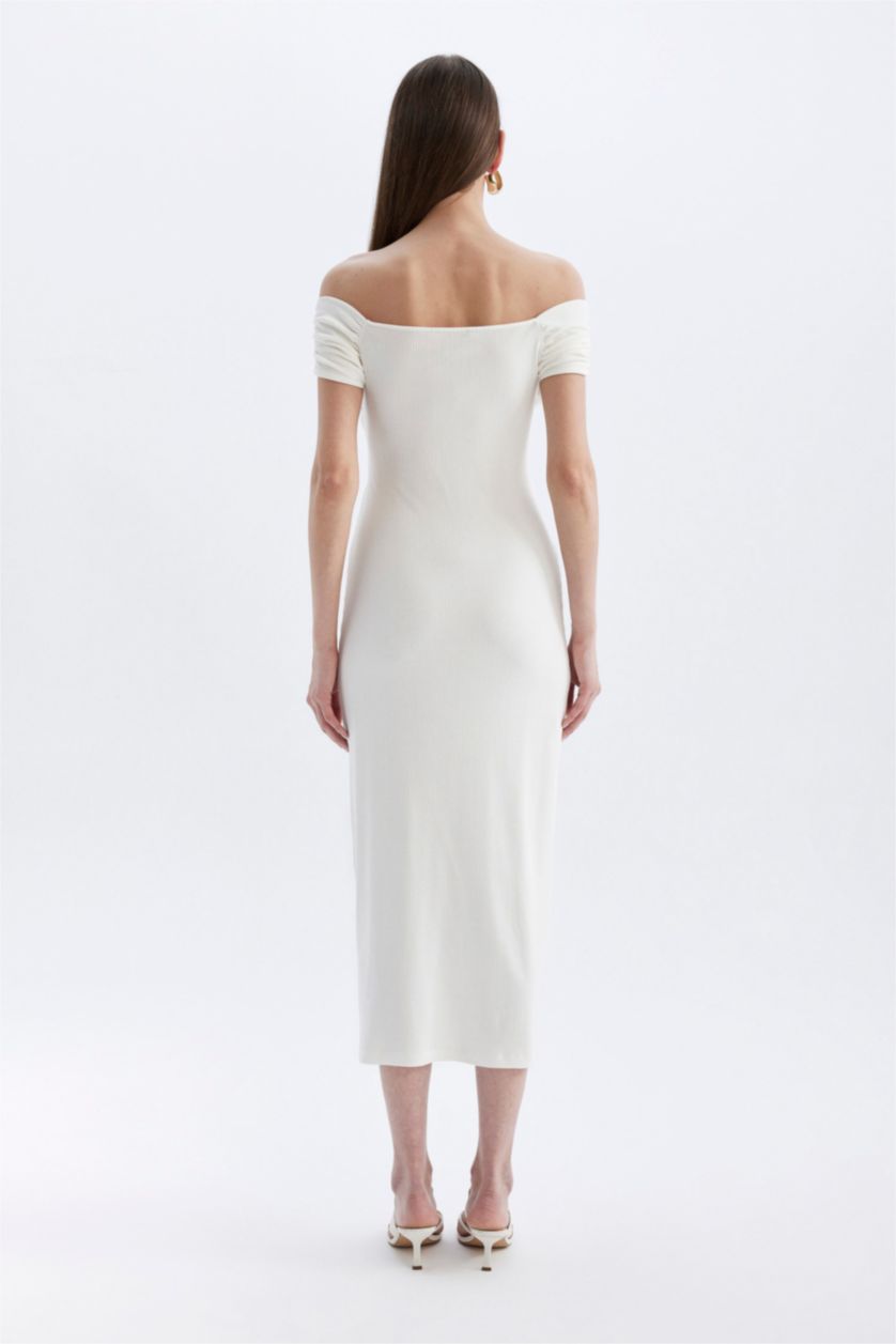 نساء بيج فاتح فستان طويل محبوك بوديكون بدون ردن