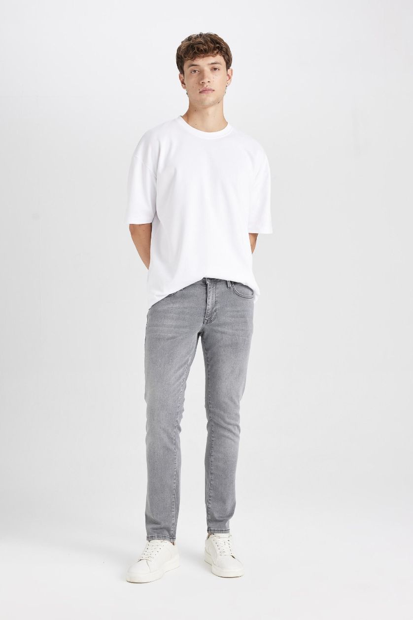 رجالي رمادي بنطلون جينز بيدرو سليم فيت برجل ضيق وخصر عادي