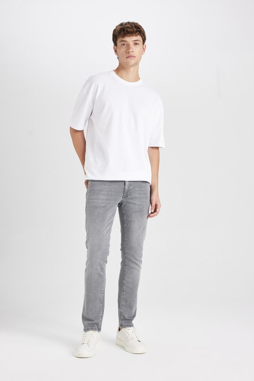 رجالي رمادي بنطلون جينز بيدرو سليم فيت برجل ضيق وخصر عادي