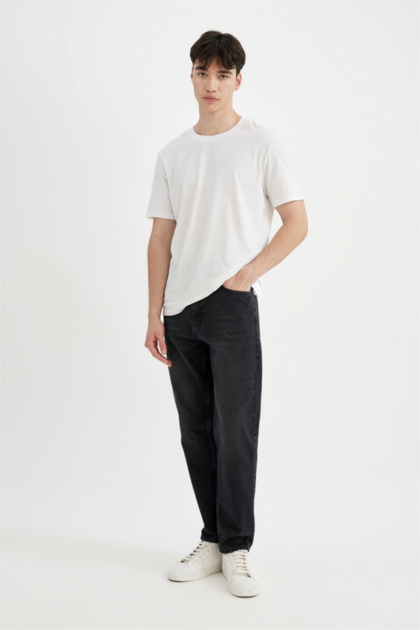 HOMME Noir Pantalon Jean Coupe Slım Des Années 90 Ourlet étroit