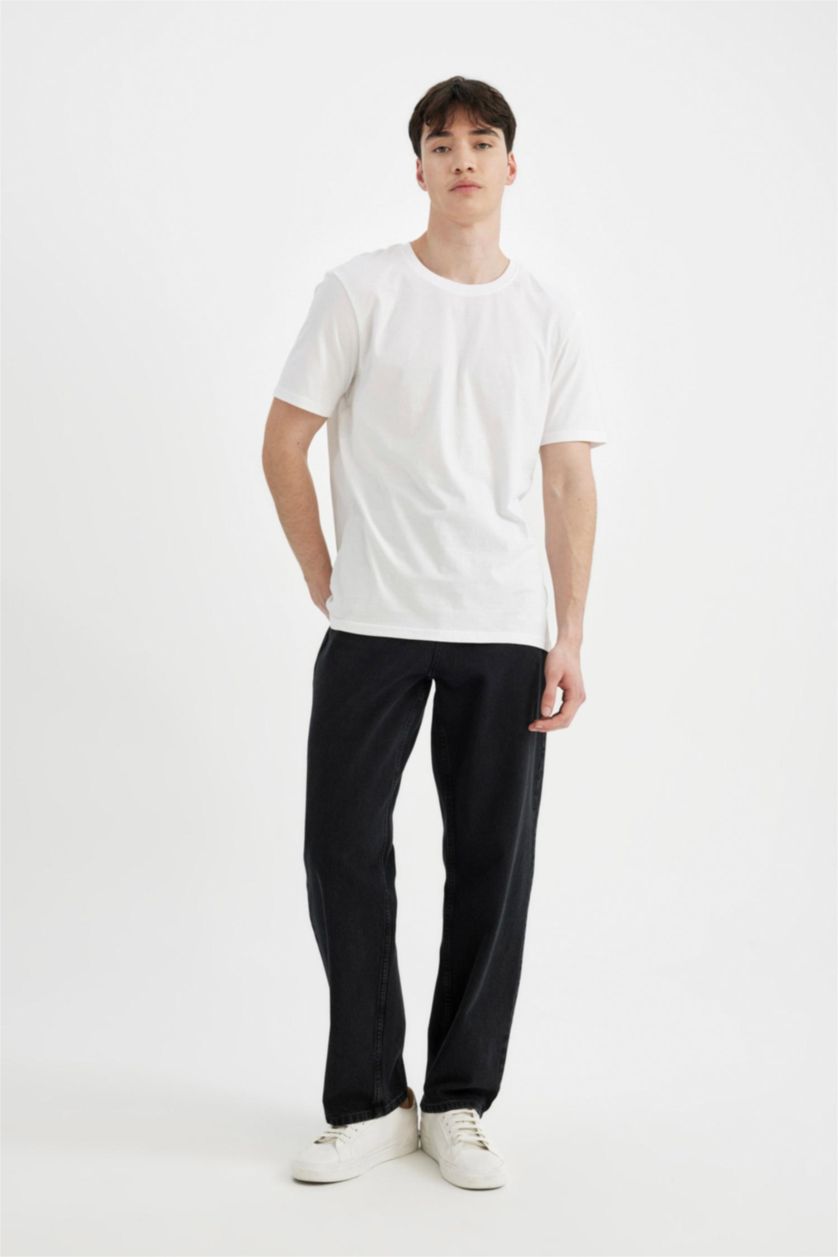 رجال أسود سروال جينز باجي برجل واسع واسع وخصر عادي