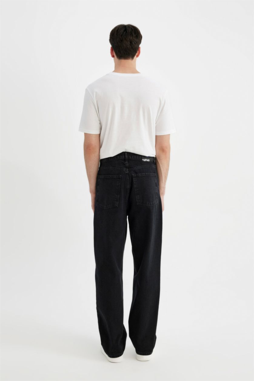 رجال أسود سروال جينز باجي برجل واسع واسع وخصر عادي