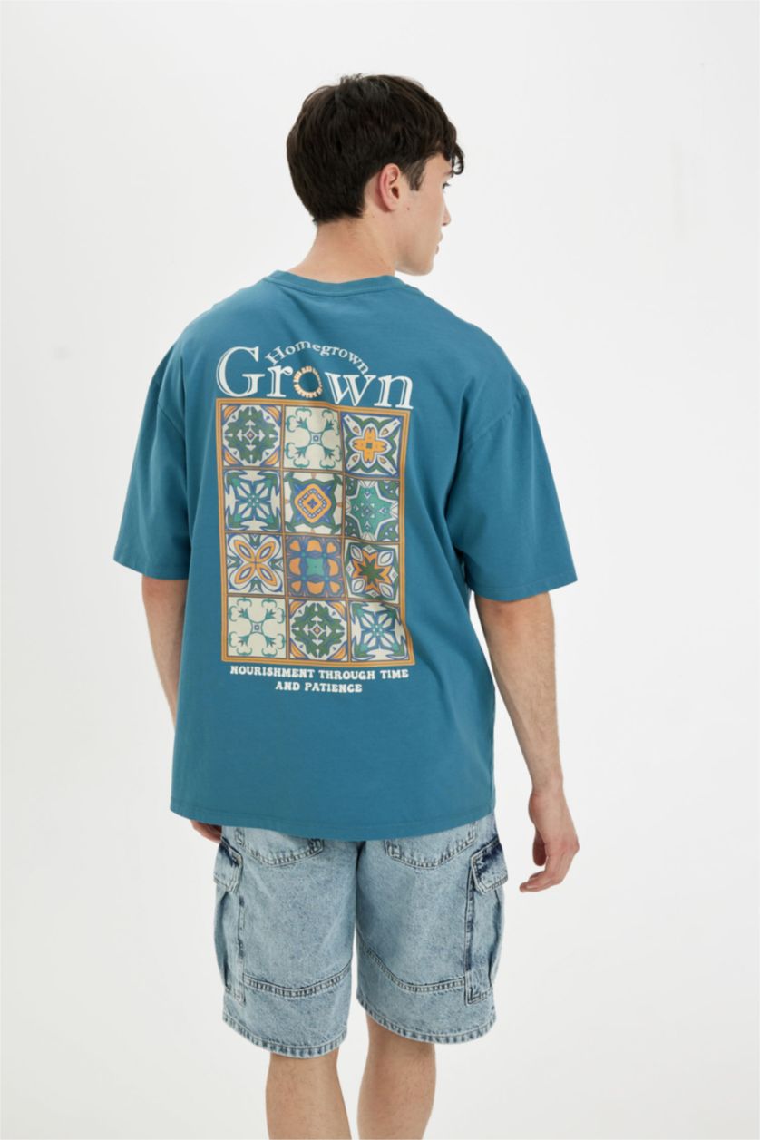 MAN Light Indigo Comfort Fit Crew Neck Back Printed T-Shirt