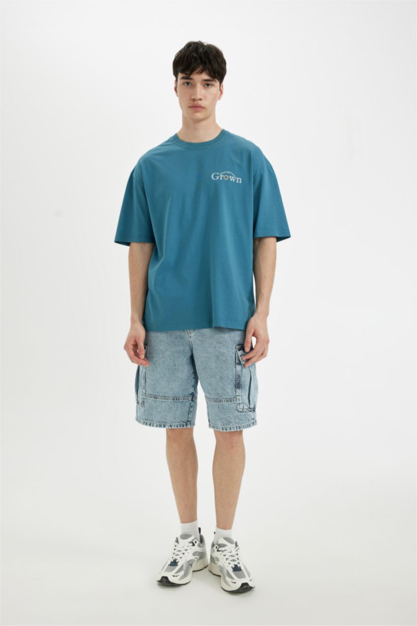 MAN Light Indigo Comfort Fit Crew Neck Back Printed T-Shirt