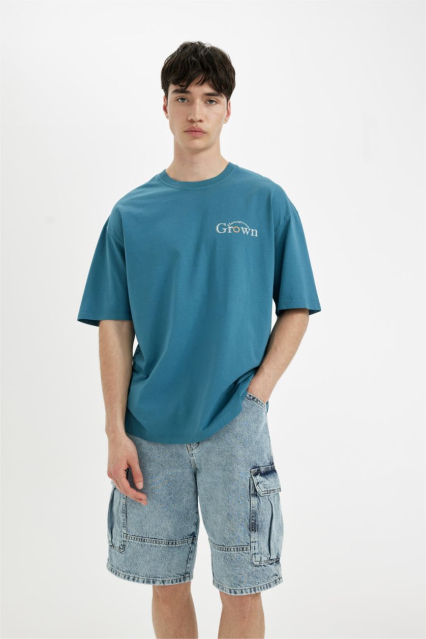 MAN Light Indigo Comfort Fit Crew Neck Back Printed T-Shirt