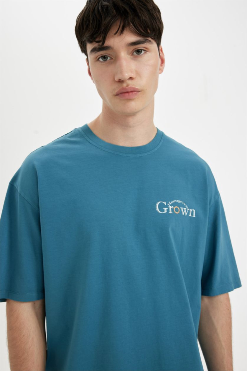 MAN Light Indigo Comfort Fit Crew Neck Back Printed T-Shirt