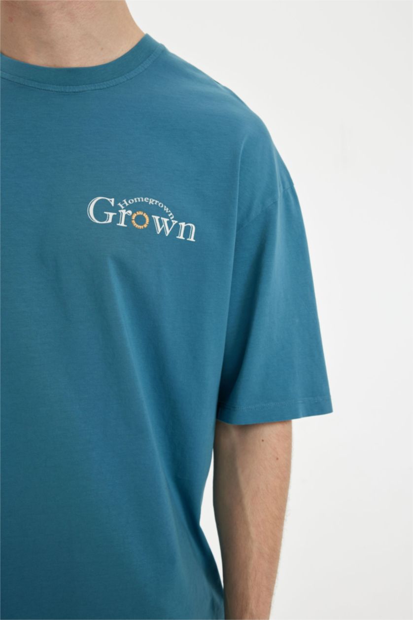 MAN Light Indigo Comfort Fit Crew Neck Back Printed T-Shirt