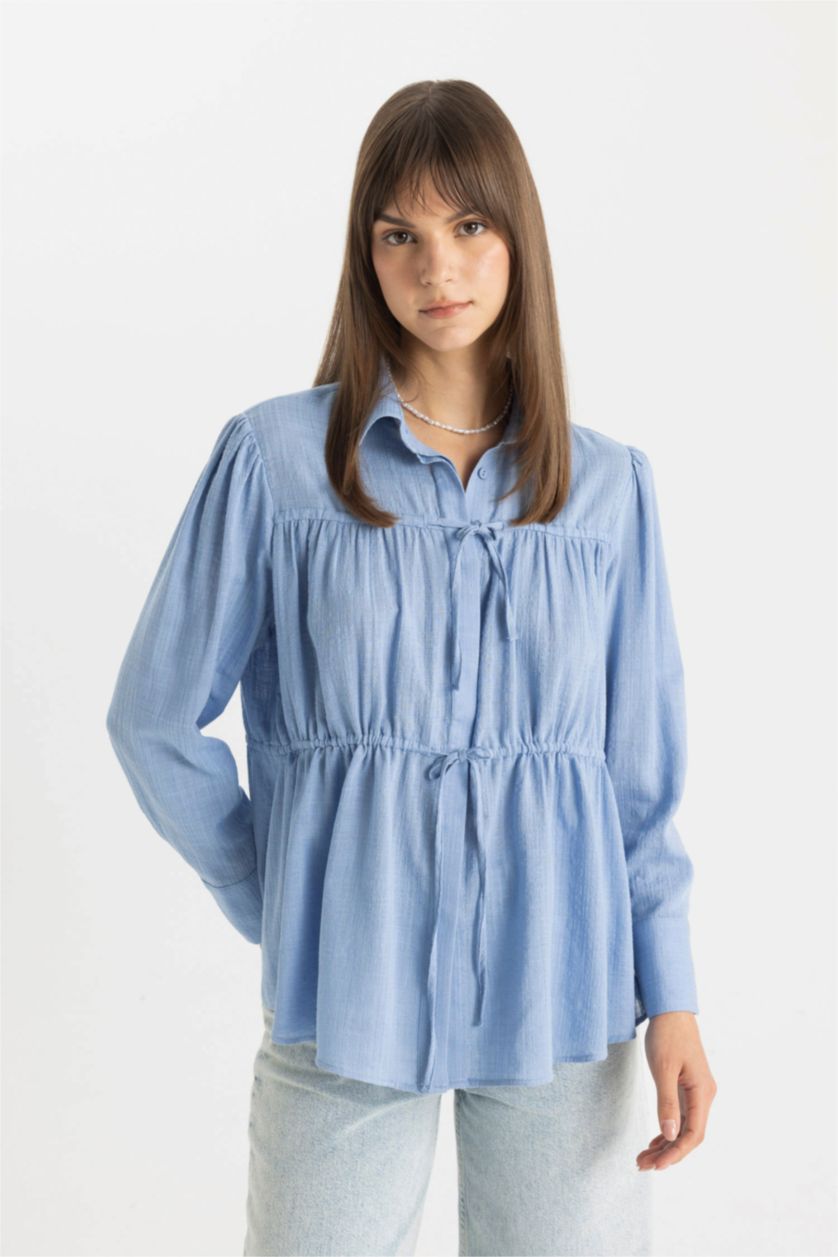 Kadın Mavi Relax Fit Uzun Kollu Gömlek Tunik