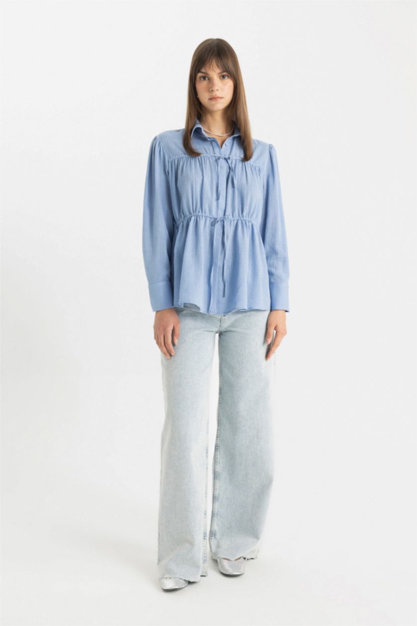 Kadın Mavi Relax Fit Uzun Kollu Gömlek Tunik