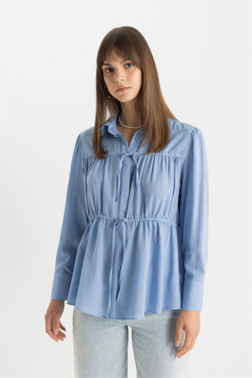 Kadın Mavi Relax Fit Uzun Kollu Gömlek Tunik