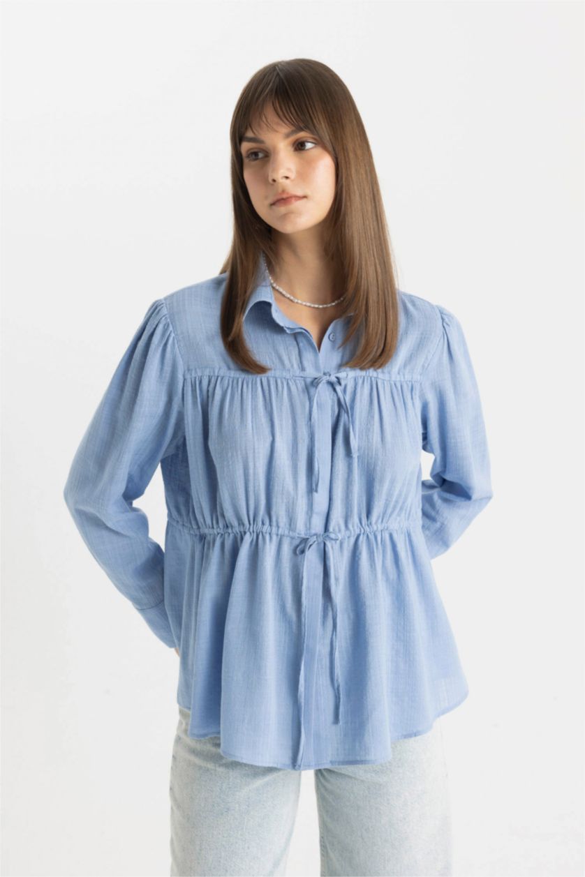 Kadın Mavi Relax Fit Uzun Kollu Gömlek Tunik