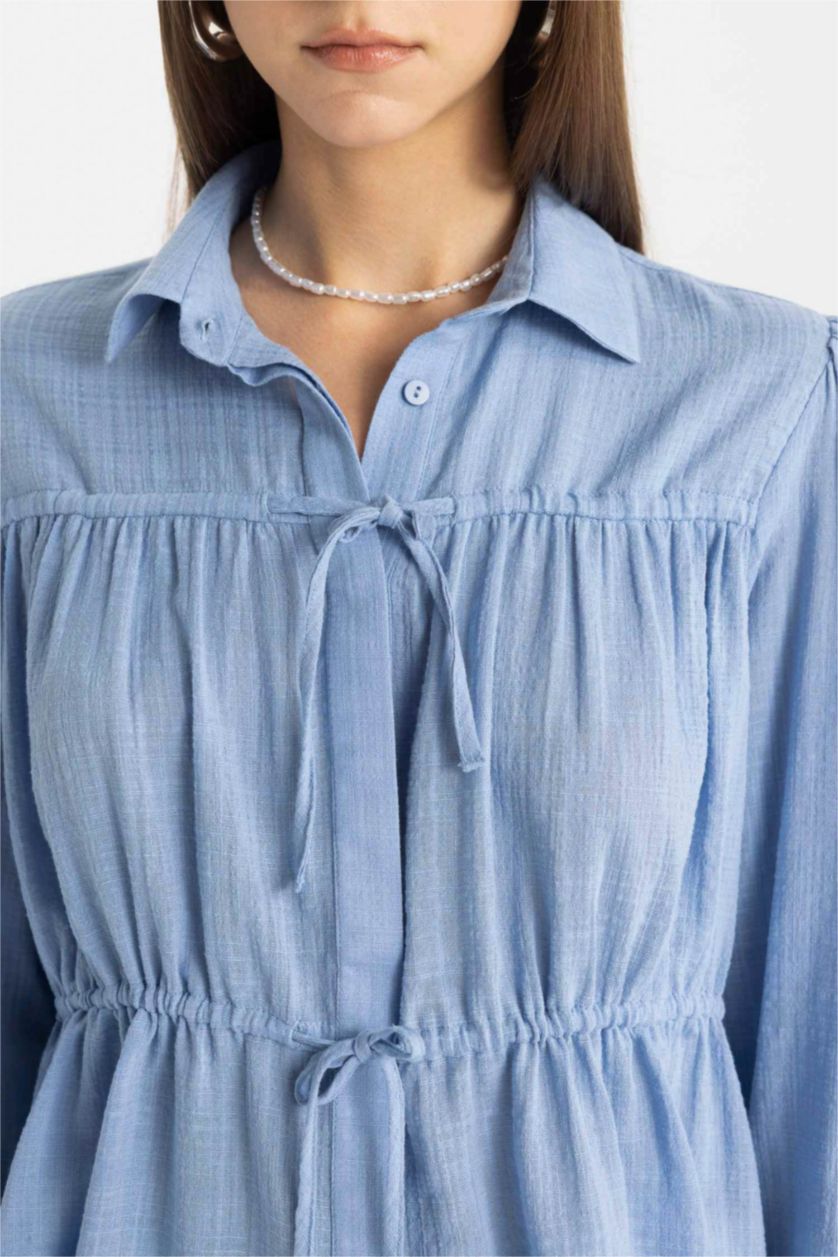 Kadın Mavi Relax Fit Uzun Kollu Gömlek Tunik