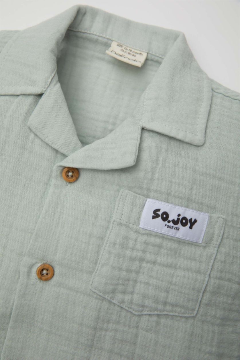 BABY BOY Light Blue Baby Boy Open Collar Muslin Short Sleeve Shirt